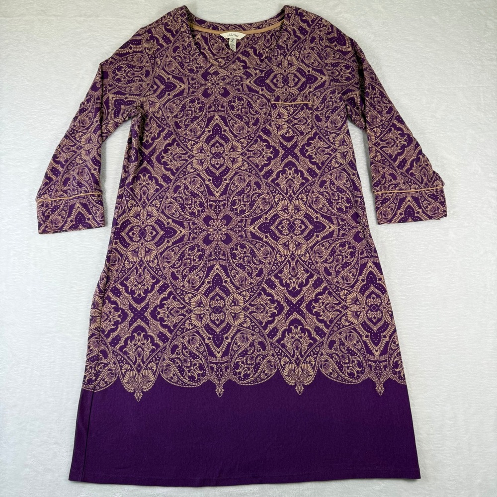 Soma Womens Purple Paisley Cotton Modal Long Sleeve Nightshirt Sleep Dress Med M